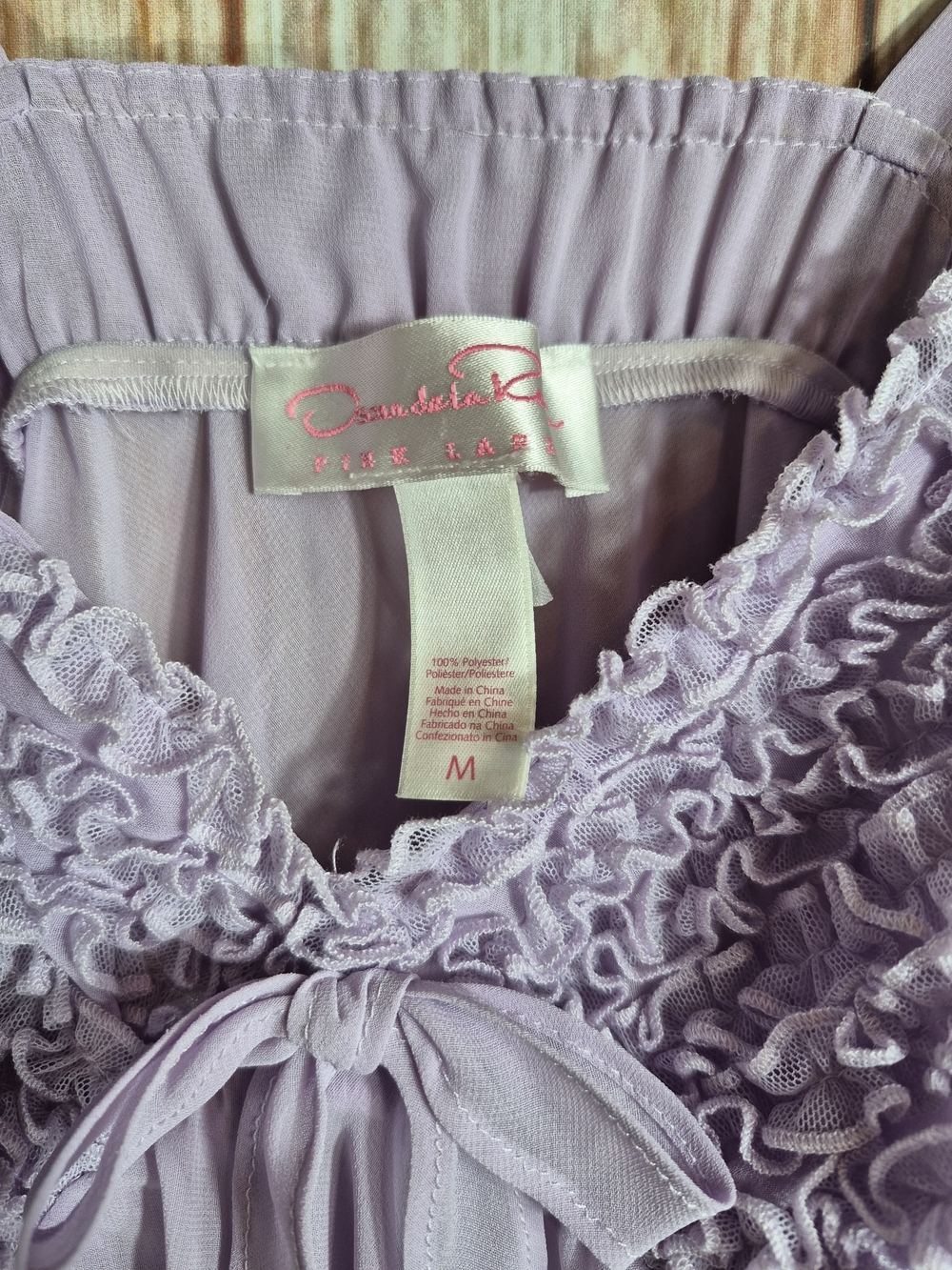 Oscar de la Renta Lavender Ruffled Lace-Trim Chemise Size M - Picture 3 of 3
